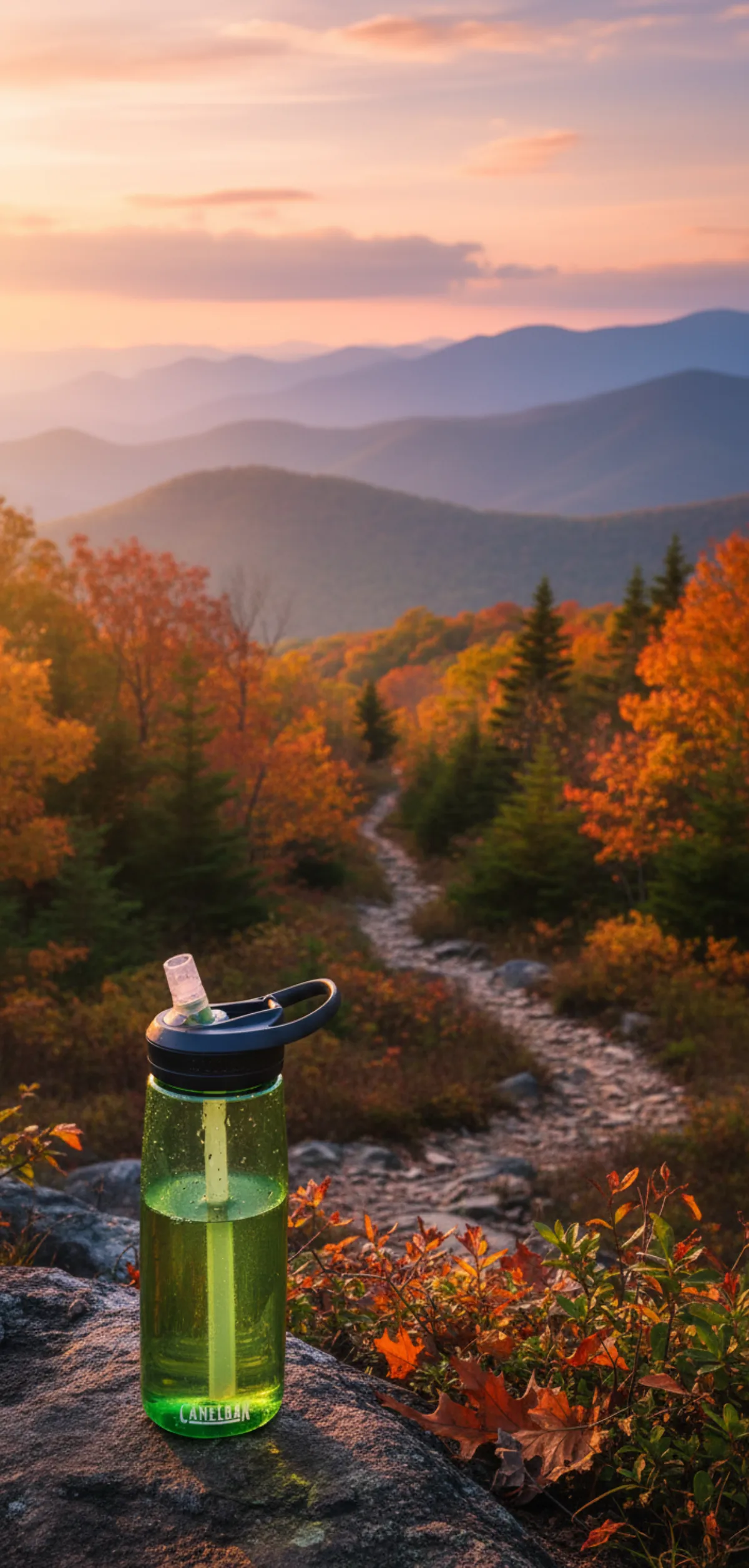 CamelBak Eddy+ 25oz water bottle on a Blue Ridge Mountain trail