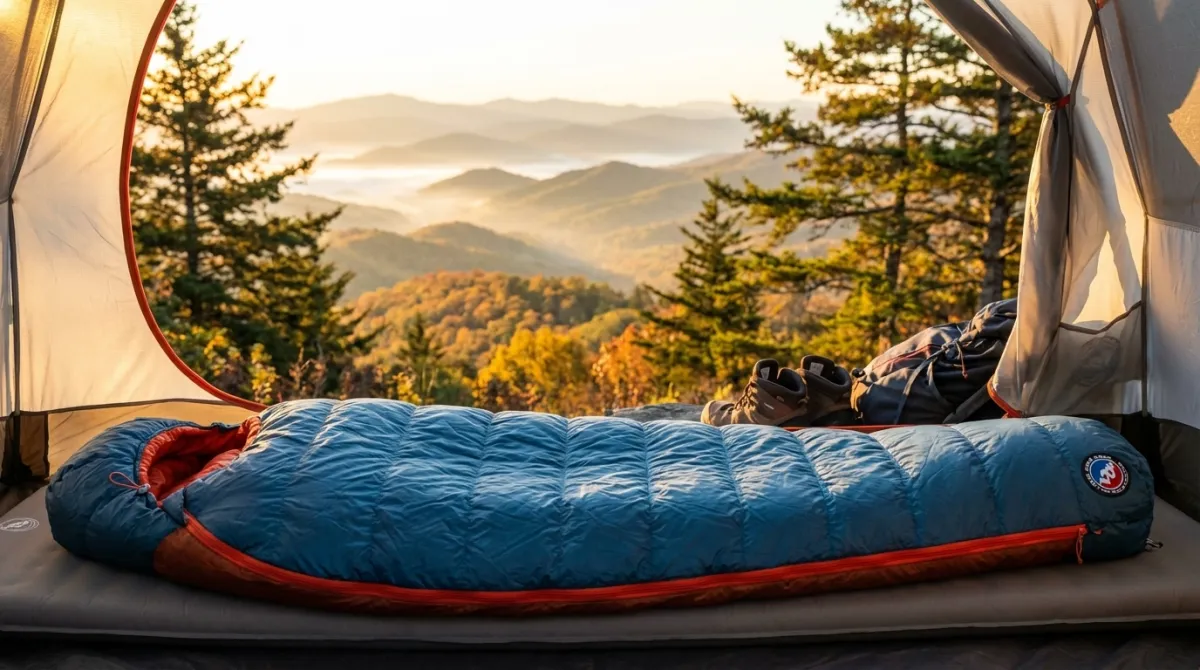 Big Agnes Torchlight 30 sleeping bag at a mountain campsite